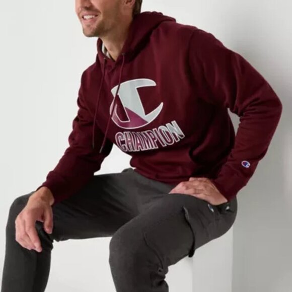 NWT Champion Men's Powerblend Fleece Pullover Hoodie Maroon Size L $60 8C93 - Picture 2 of 2